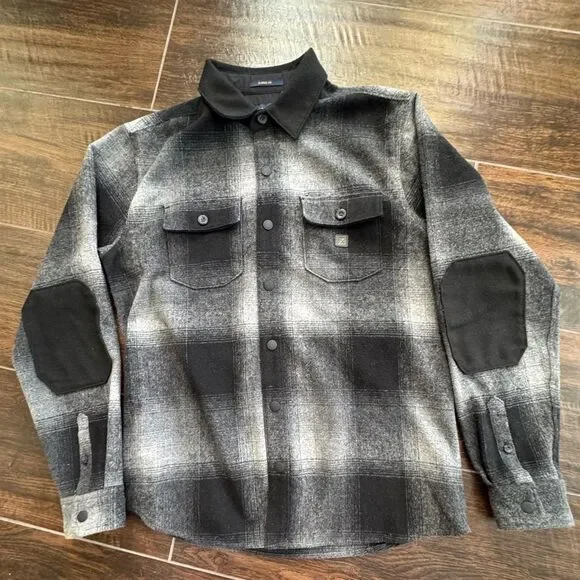 Roark Nordsman Classic Fit Charcoal Plaid Flannel Shirt Jacket w/ Elbow Patches - Picture 9 of 16